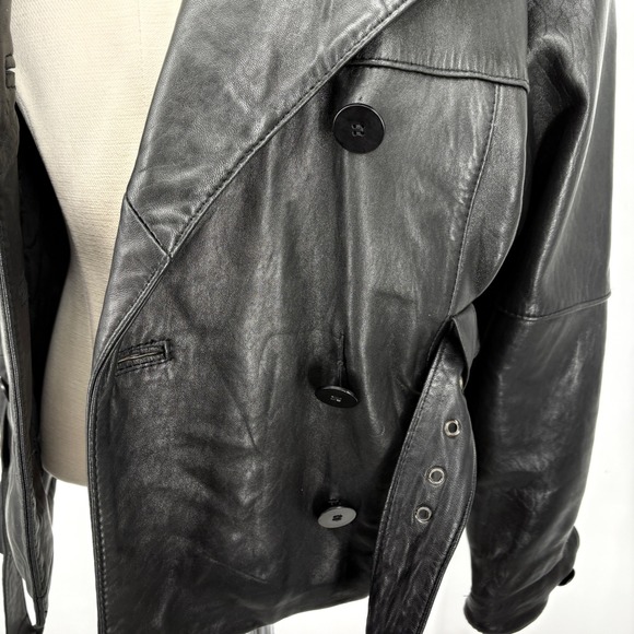 Express Avenue De L'opera Leather‎ Belted Moto Jacket Thinsulate Y2K Black S - Picture 9 of 16